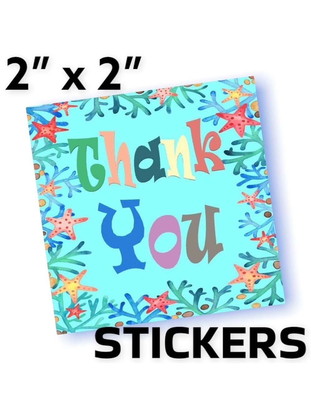 100 (2x2 Inch) Square Stickers, Sea Stars, Starfish High Gloss, Thank You